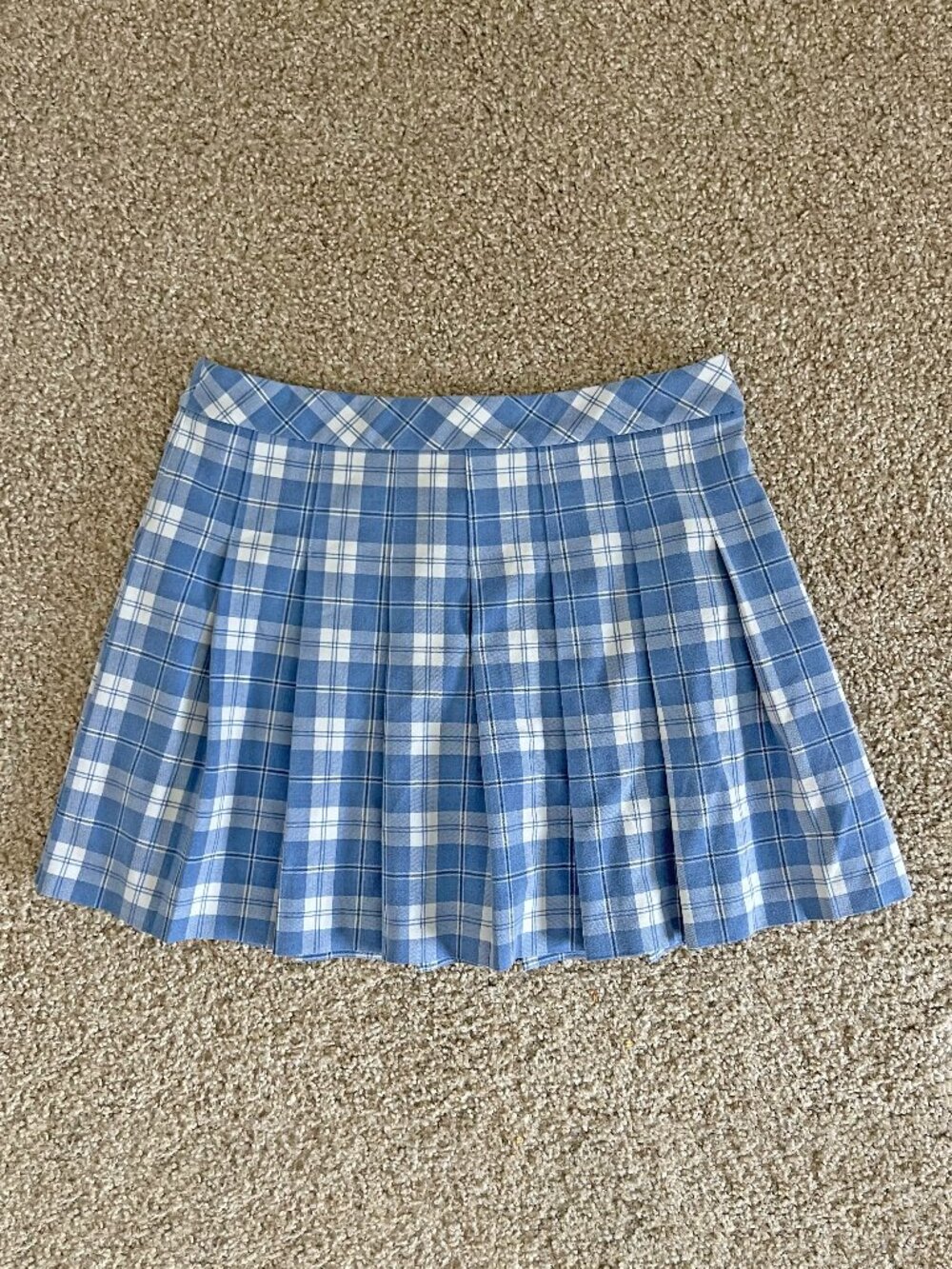 Aritzia Sunday Best Olive Mini Skirt Blue Plaid Pleated Uniform Tennis Skirt 12